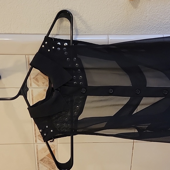 Sheer Studded Black Button-Up Vest - Picture 2 of 5